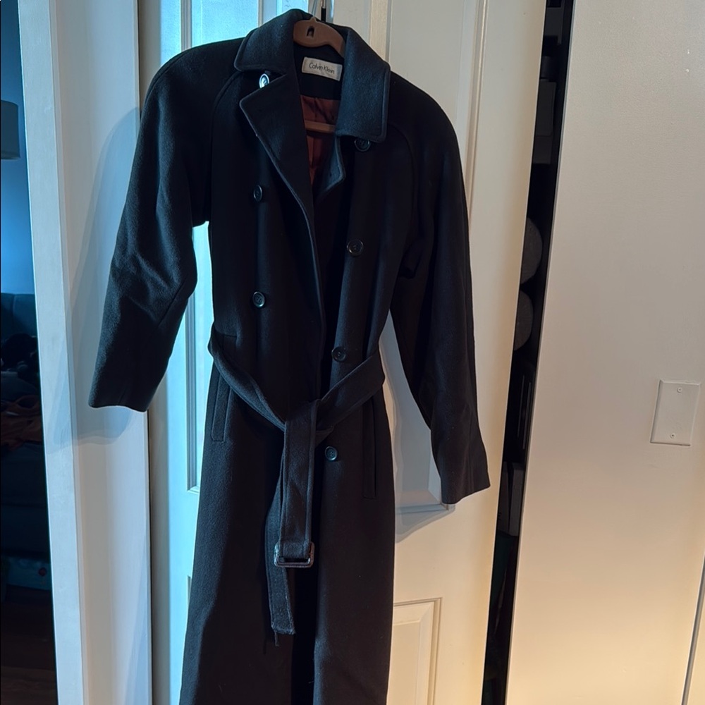 Vintage Calvin Klein Charcoal Double-Breasted Trench Coat